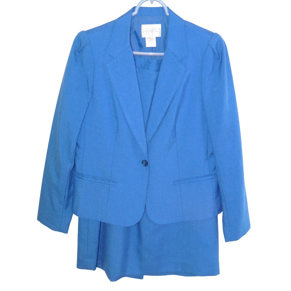 Pykettes Vintage Royal Blue Skirt Suit‎ Set Blazer Mini Skirt Made in Japan 12